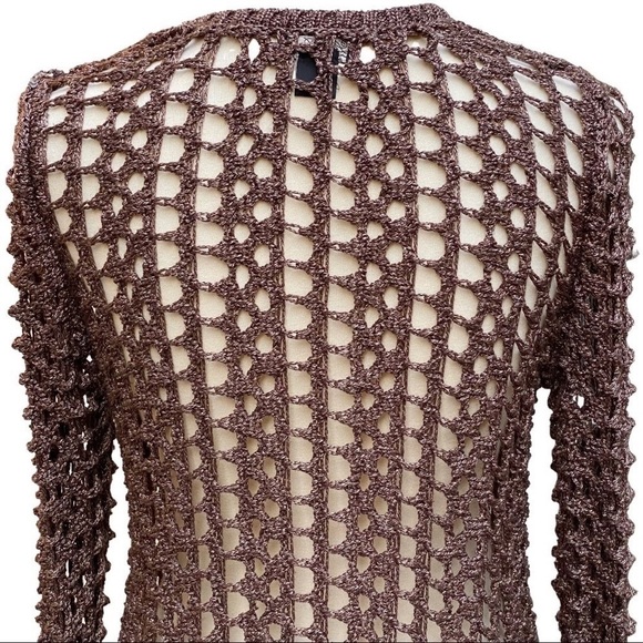 LUCKY Brand Macey Metallic Spiced Nutmeg Fisherman’s Open Weave Sweater Small - Picture 4 of 11
